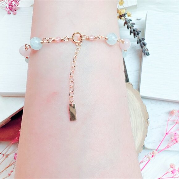 Rose Quartz and Aquamarine Bracelet | Handmade in BC - Picture 4 of 6